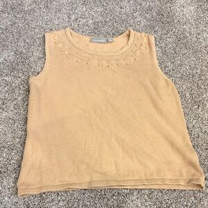 Croft & Barrow Beige Knit Top with Embroidered Neckline